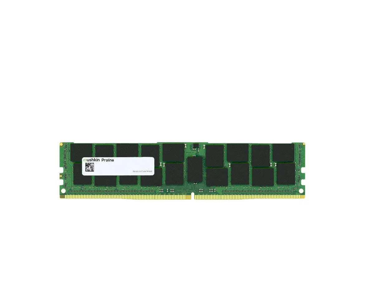 Green circuit board with black chips and gold edge contacts