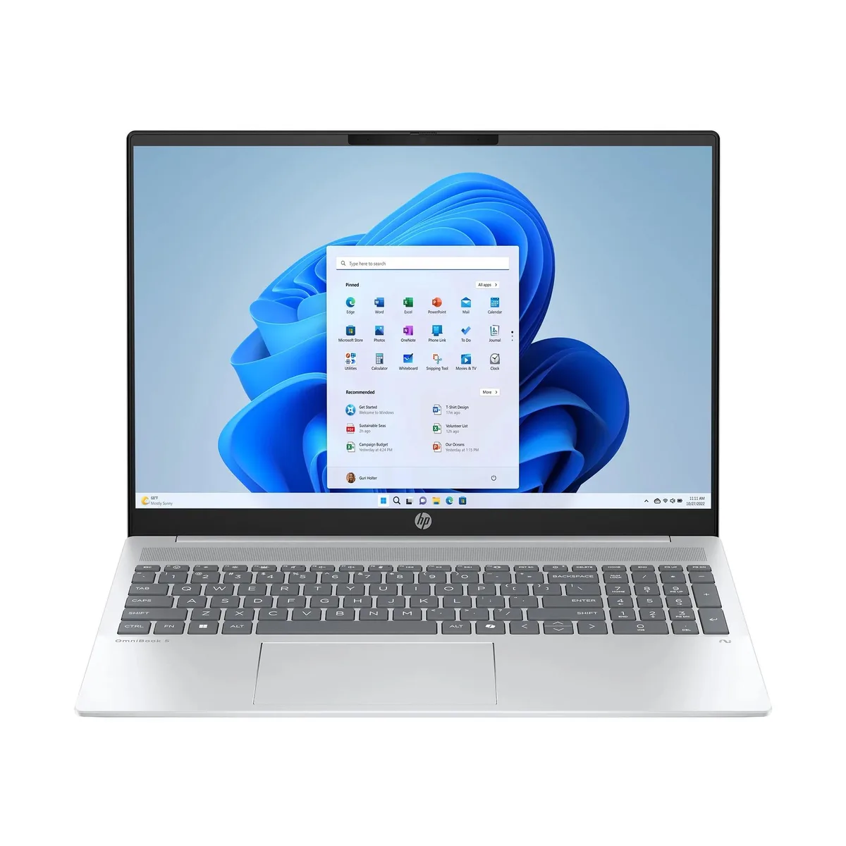 Silver 14 inch OLED touchscreen laptop with thin bezels