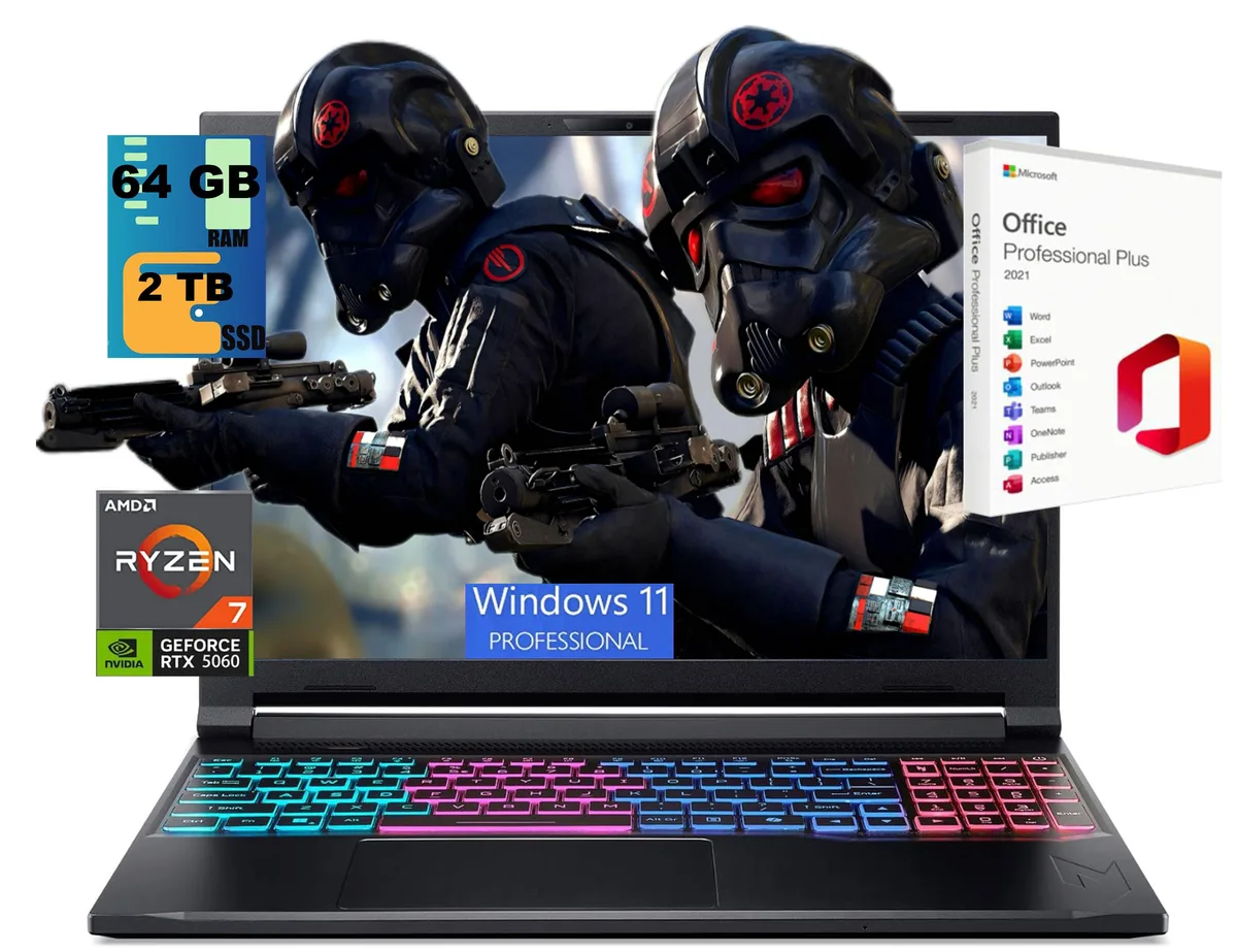 Black Acer Nitro V 16S gaming laptop, 16 inch WUXGA 180Hz display, 4-zone RGB backlit keyboard