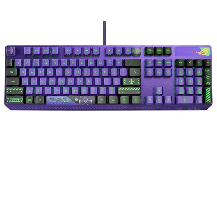 Purple full-size gaming keyboard with aluminium case and per-key RGB lighting