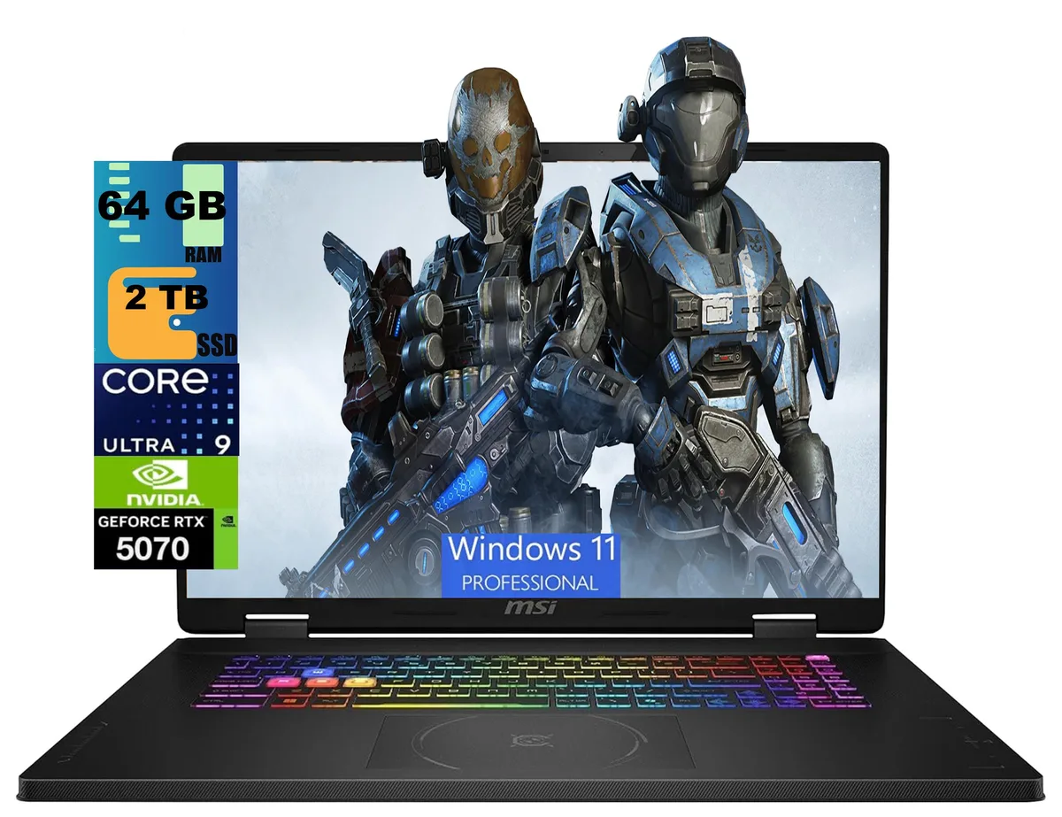 Black 18 inch gaming laptop with RGB backlit keyboard