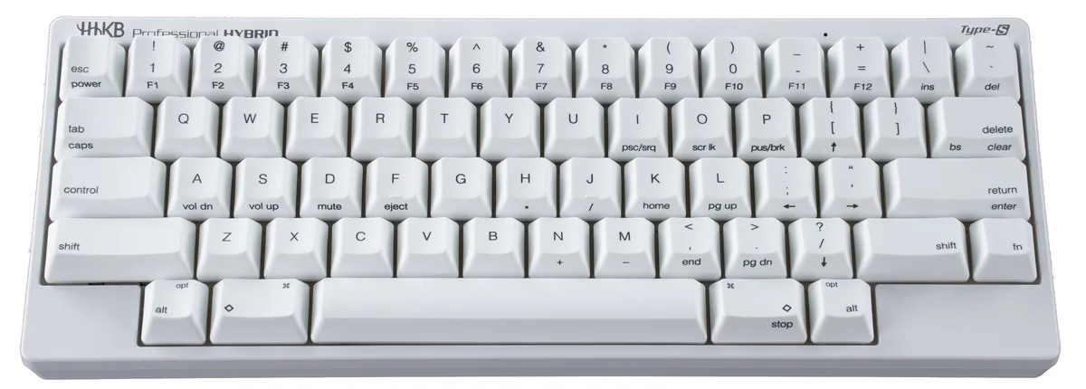 Compact white mechanical keyboard with grey stamped PBT keycaps, 60 percent layout, no palm rest, USB-C cable attached