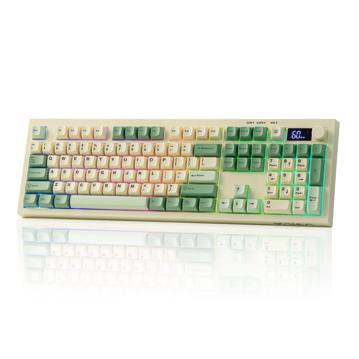 Yellow full-size membrane keyboard with rotary knob, TFT screen and RGB backlighting