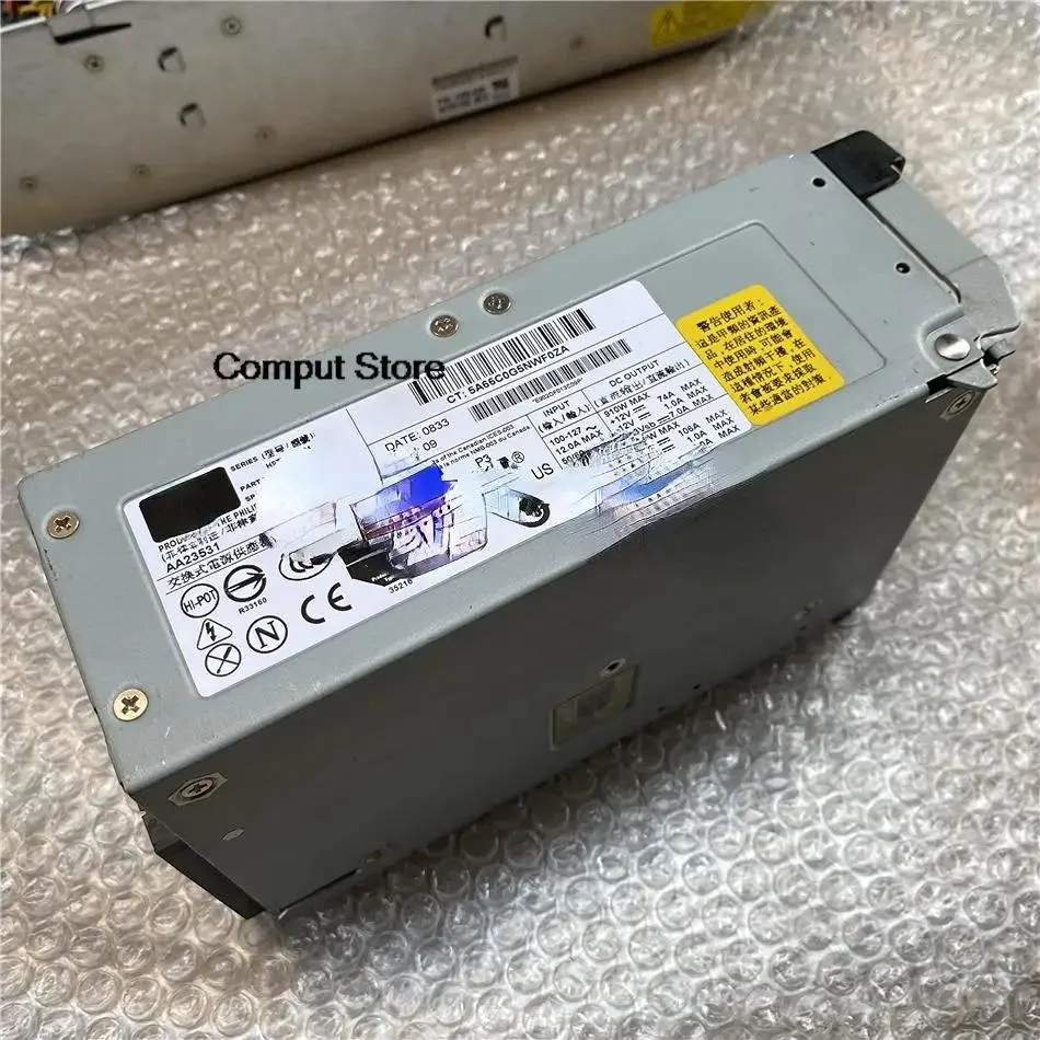 Rectangular server power supply unit with metal casing and rear connector panel