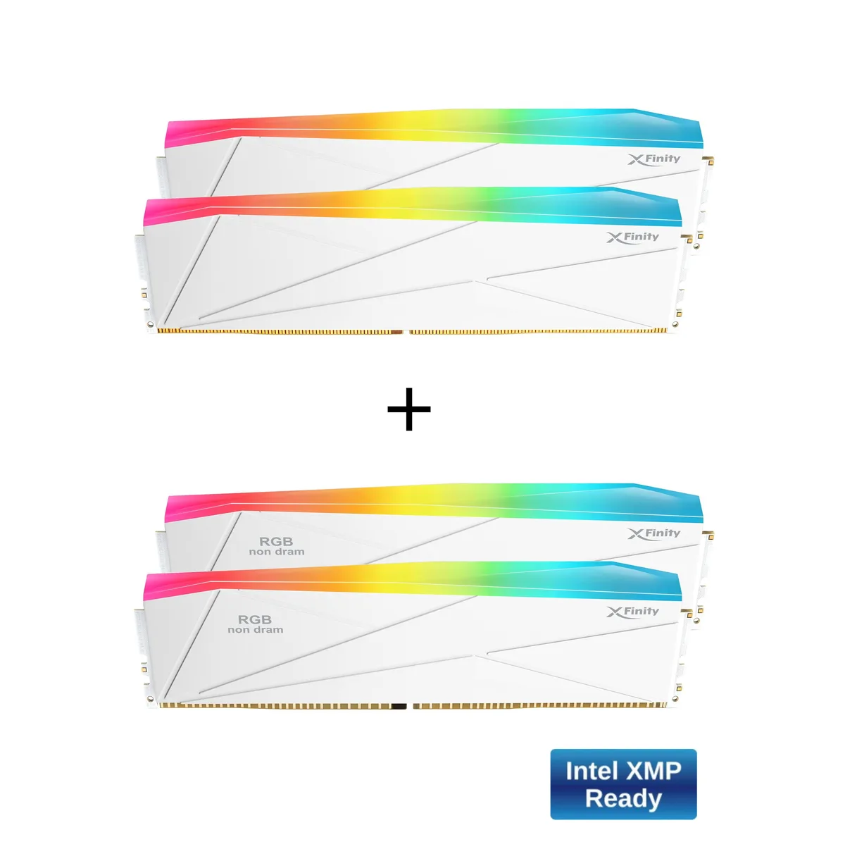 Two white and silver memory sticks with two matching RGB filler modules in a 2+2 kit
