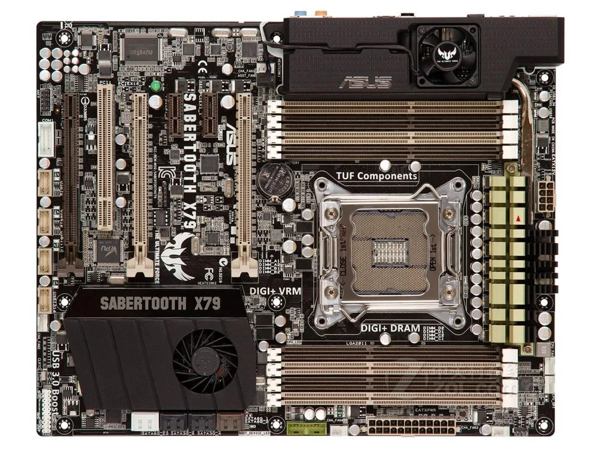 ATX motherboard with black thermal armour covering components