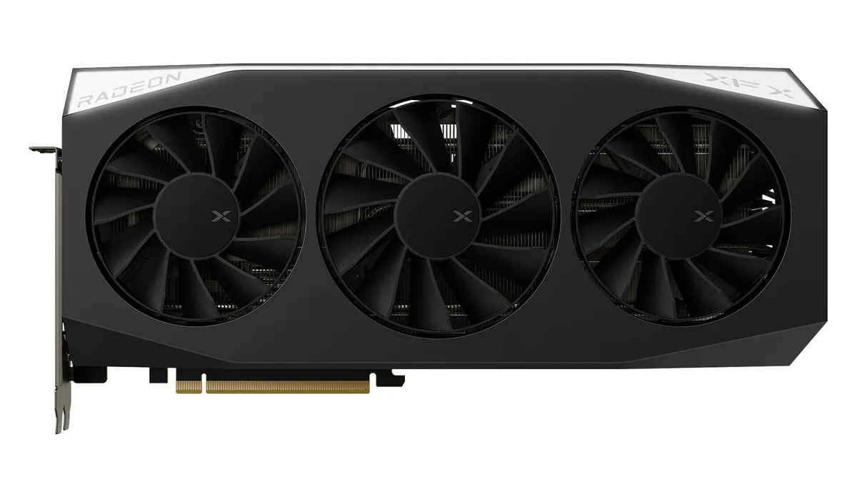 XFX Mercury Radeon RX 9060 XT 16GB graphics card with triple fans and silver finish