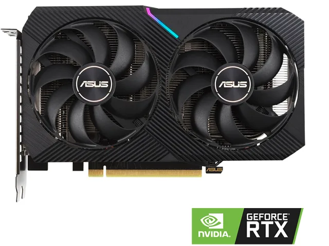 ASUS Dual GeForce RTX 3060 graphics card with dual fans and metal backplate