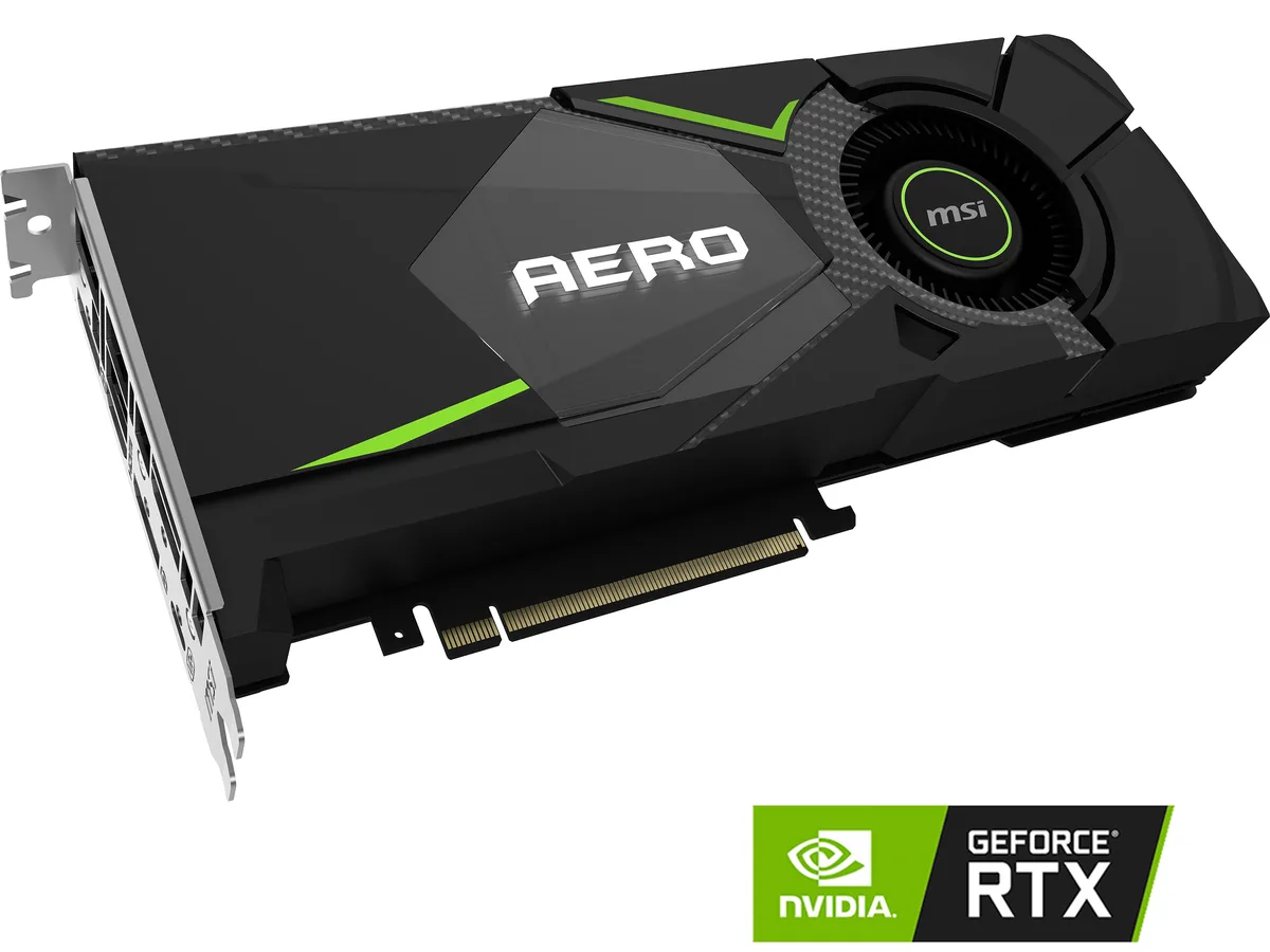 MSI RTX 2080 AERO 8G graphics card, dual-slot blower cooler, matte black finish