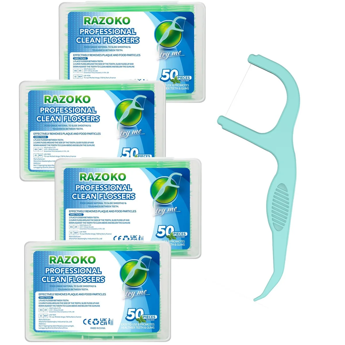 RAZOKO RO-ZO-125 Dental Floss Picks 50 Count Pack of 4 — product photo