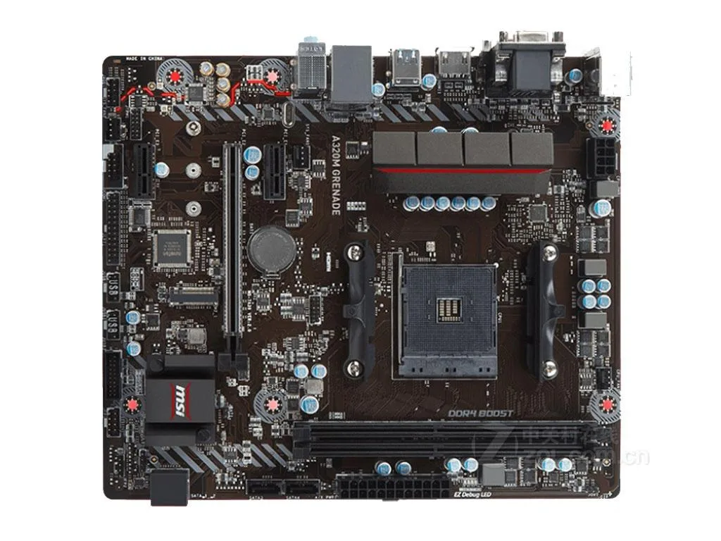 Green micro-ATX motherboard with black heatsinks and silver AM4 socket