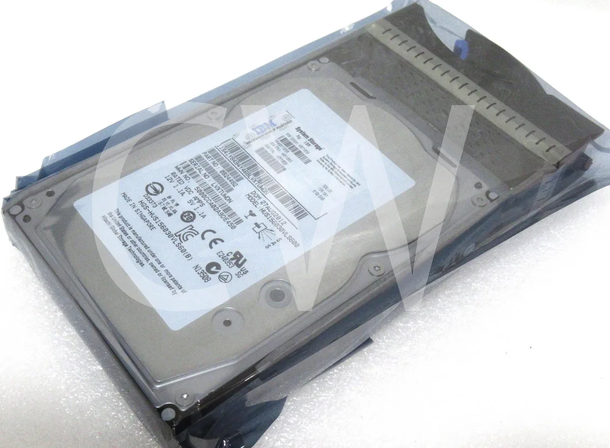 Silver 3.5 inch SAS hard drive mounted in a black system caddy tray