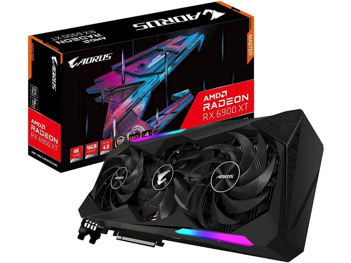 GIGABYTE AORUS Radeon RX 6900 XT Master 16G graphics card with triple-fan cooler and metal backplate
