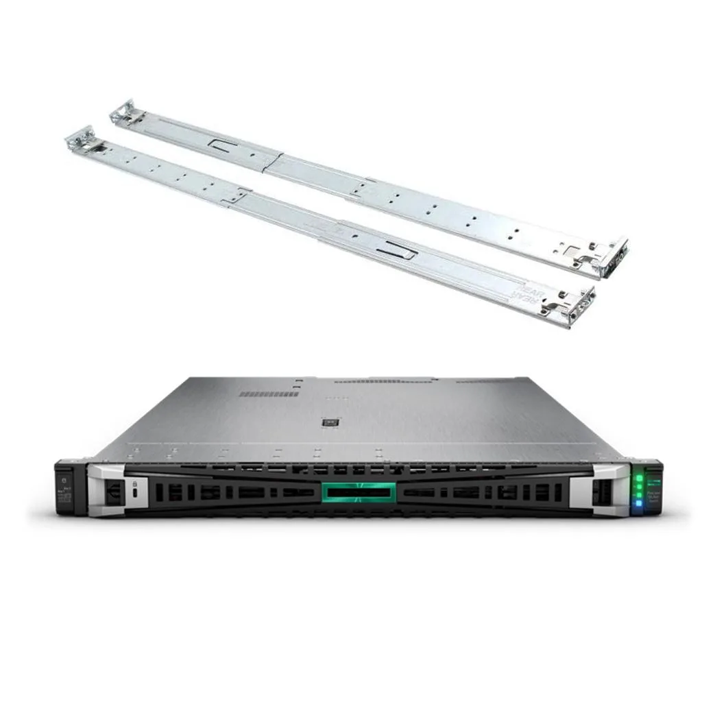 Silver 1U rack server chassis with front drive bays and rail kit