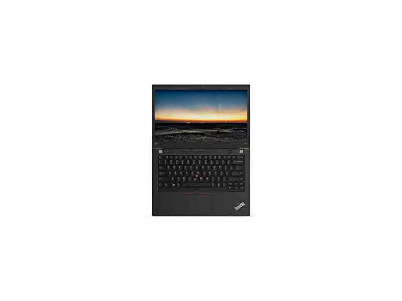 Black 14-inch ThinkPad T480s laptop with matte finish, backlit keyboard and fingerprint reader