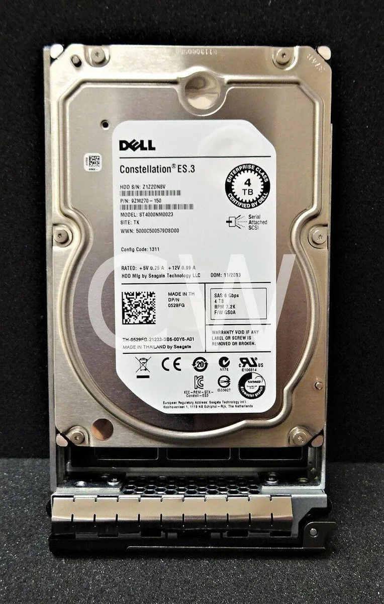 3.5 inch SAS hard drive in silver Dell caddy tray