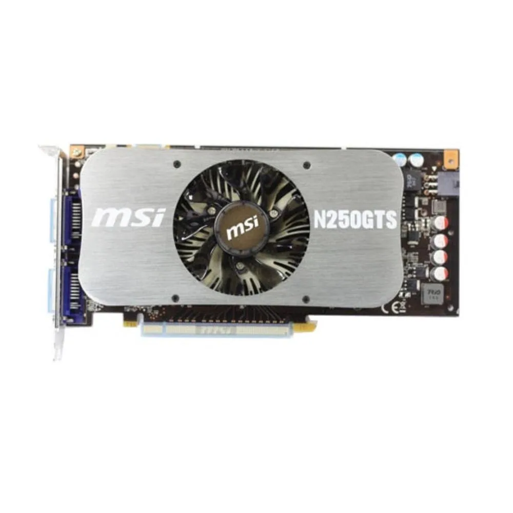 MSI GeForce GTS 250 graphics card dual-slot cooler silver finish