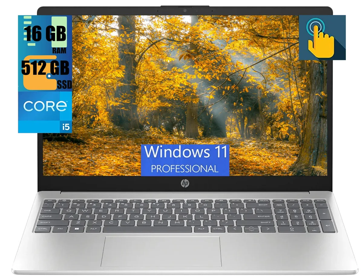 HP HP 15 laptop i5-1235U 10-core 16GB 512GB SSD 15.6" HD touchscreen Silver Windows 11 Pro — photo du produit
