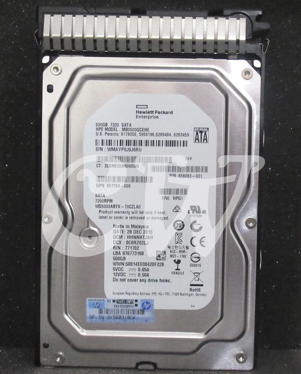 Silver 3.5 inch SATA hard drive in a black Smart Carrier caddy