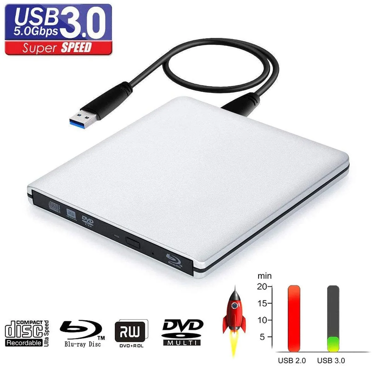 IHDAPP IHDAPP External Blu-ray Drive USB 3.0 Silver — ภาพสินค้า
