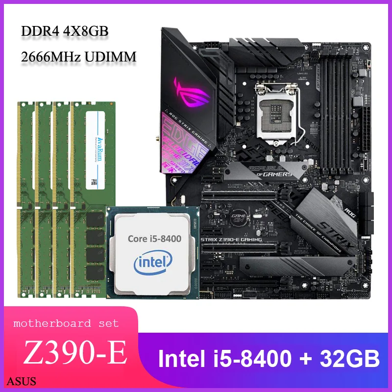 ATX motherboard with CPU and four DDR4 memory modules installed