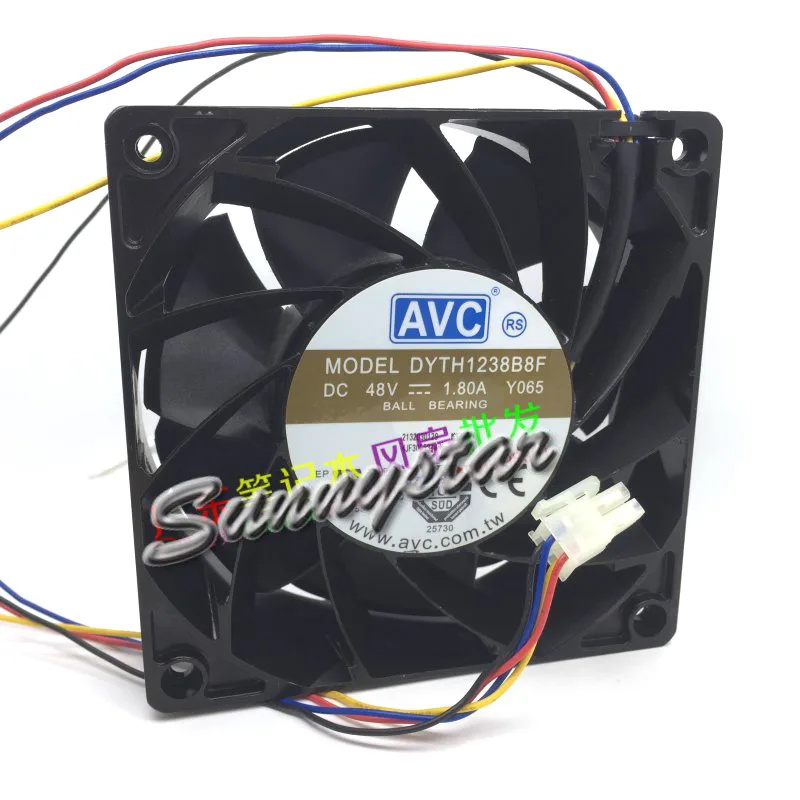 Black 120mm square cooling fan 38mm thick with four-pin power connector