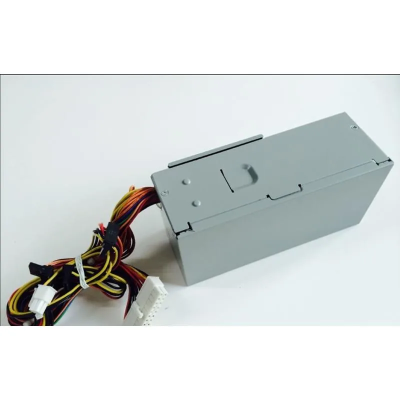 Dell 250 W power supply unit, black metal box with fan grille and cables