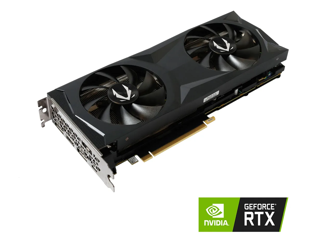 Black dual-fan graphics card with metal backplate and USB Type-C port