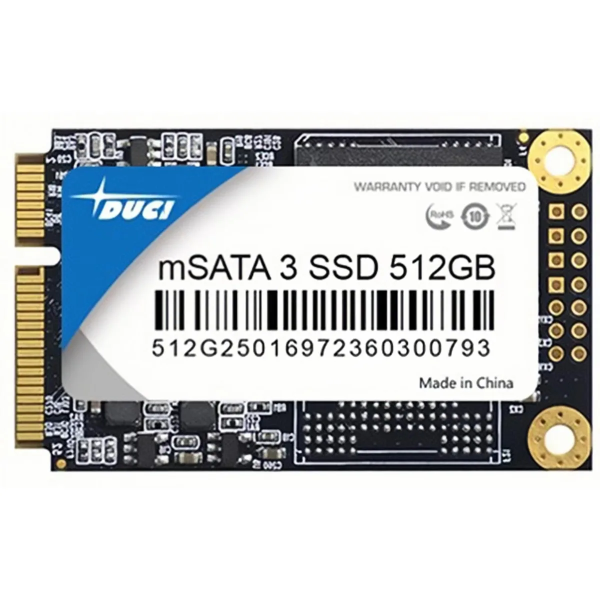 Compact black mSATA SSD with gold edge connector