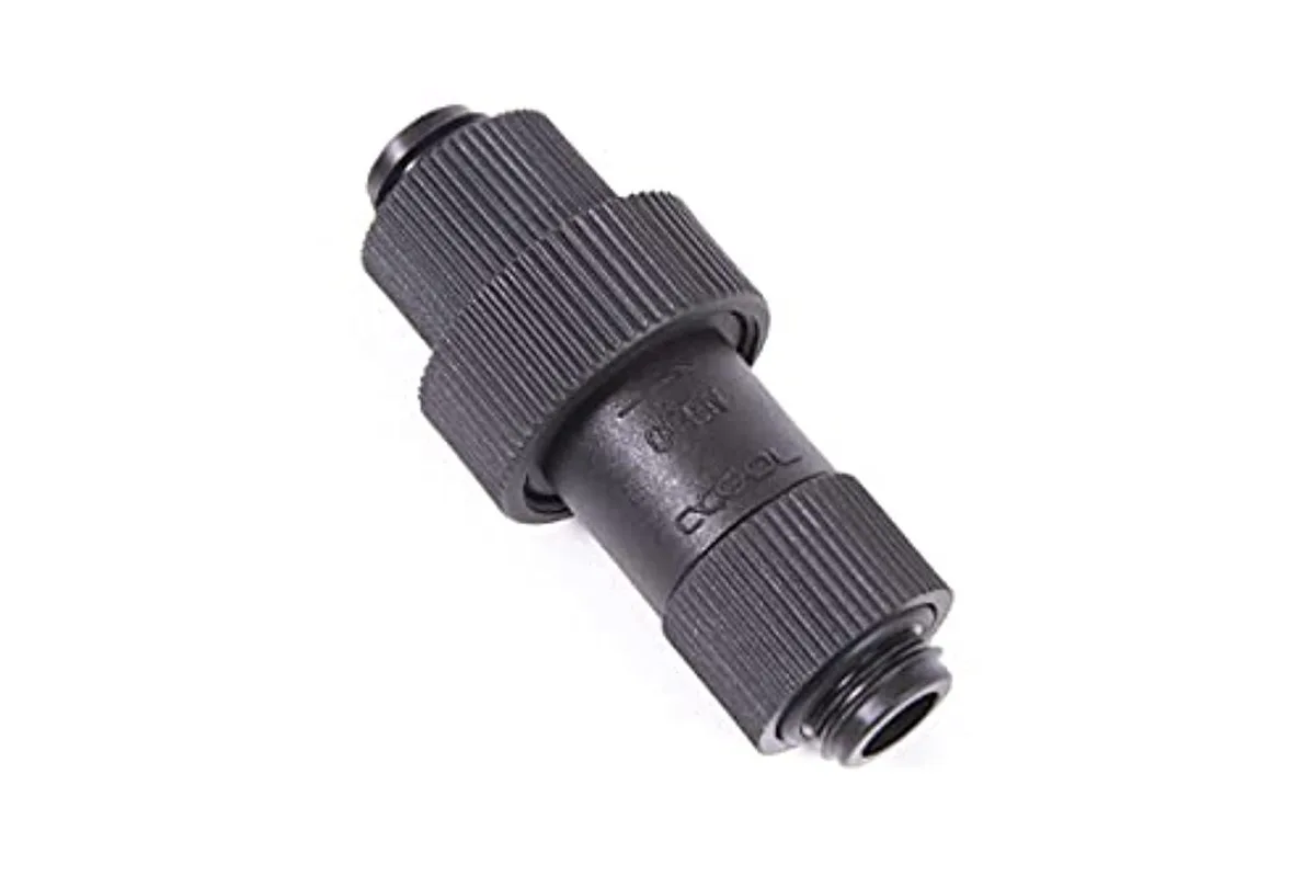 Black nylon quick-release connector kit with two G1/4 male threads, 65 by 28.2 mm, 20 g