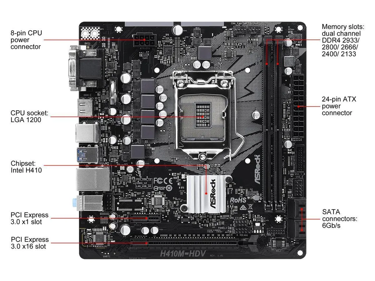 ASRock ASRock H410M-HDV Intel H410 LGA 1200 DDR4 Micro ATX motherboard — product photo