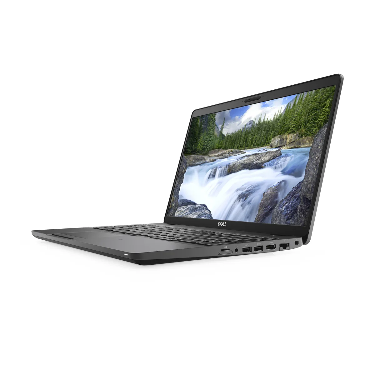Silver 14 inch Dell Latitude 7490 business laptop closed on white background