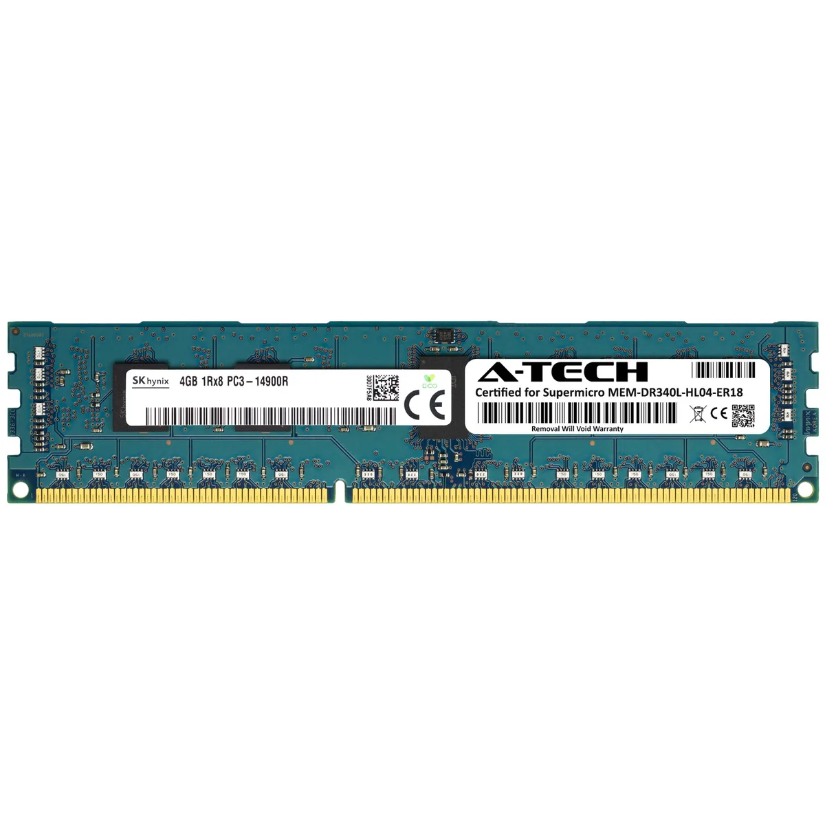Green 240-pin DDR3 RDIMM module with black chips