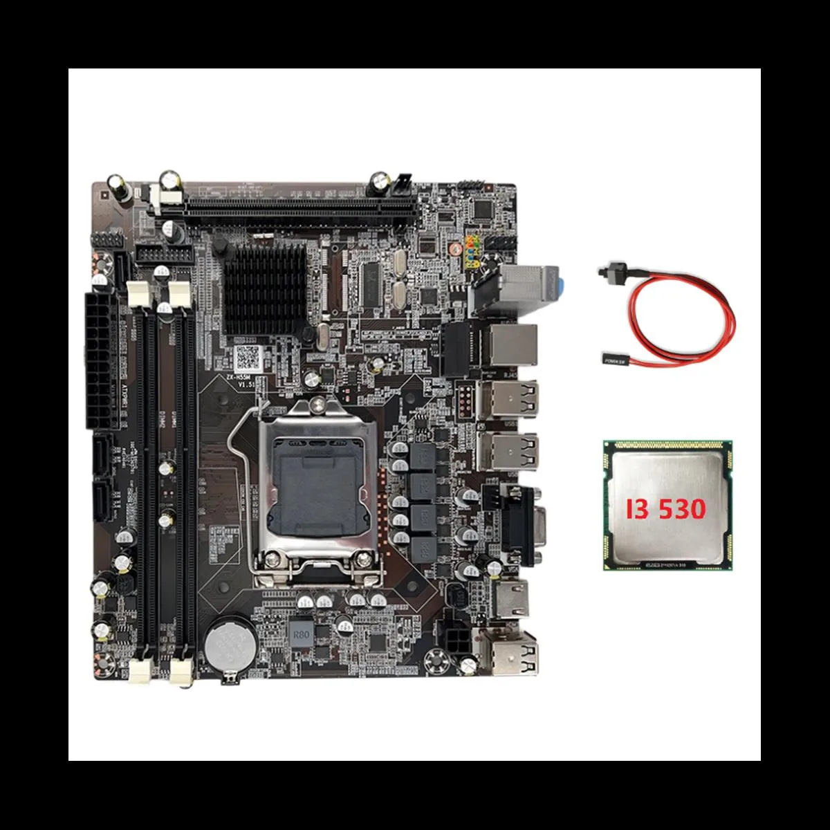 YINGHUA YINGHUA H55 LGA1156 Server Motherboard with I3 530 CPU and Switch Cable — product photo