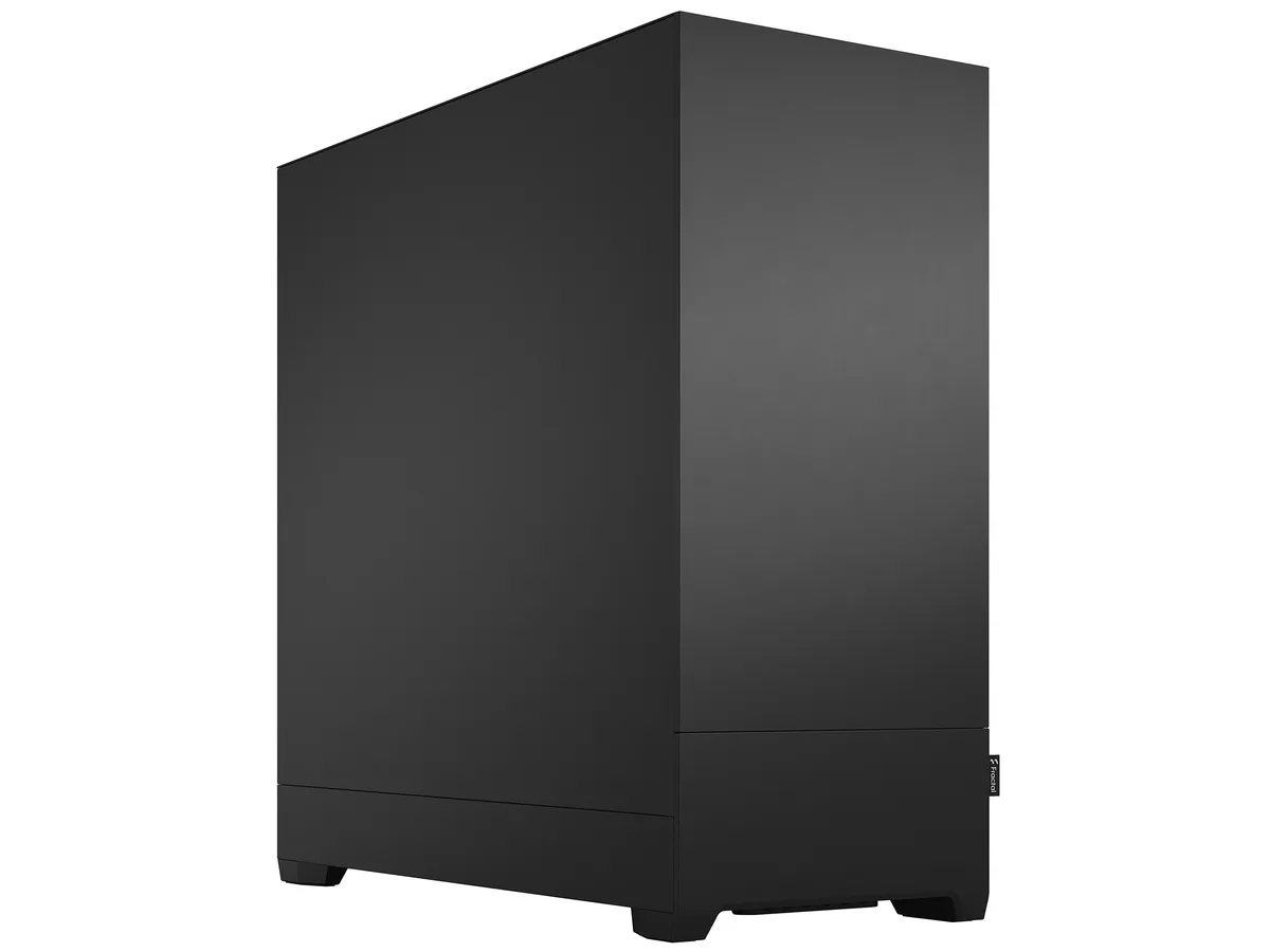 Black full-tower steel case with solid side panel, closed front and top, four included 120 mm fans