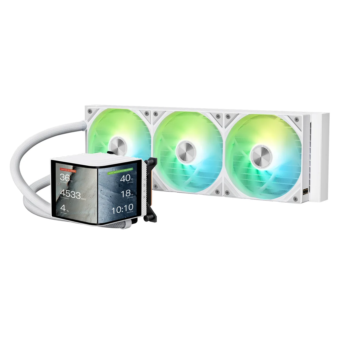 TRYX TRYX L-P360A-AS3M-G1W PANORAMA 360 ARGB White liquid cooler 360mm 320w TDP 6.67" AMOLED 2240x1080 60Hz — product photo
