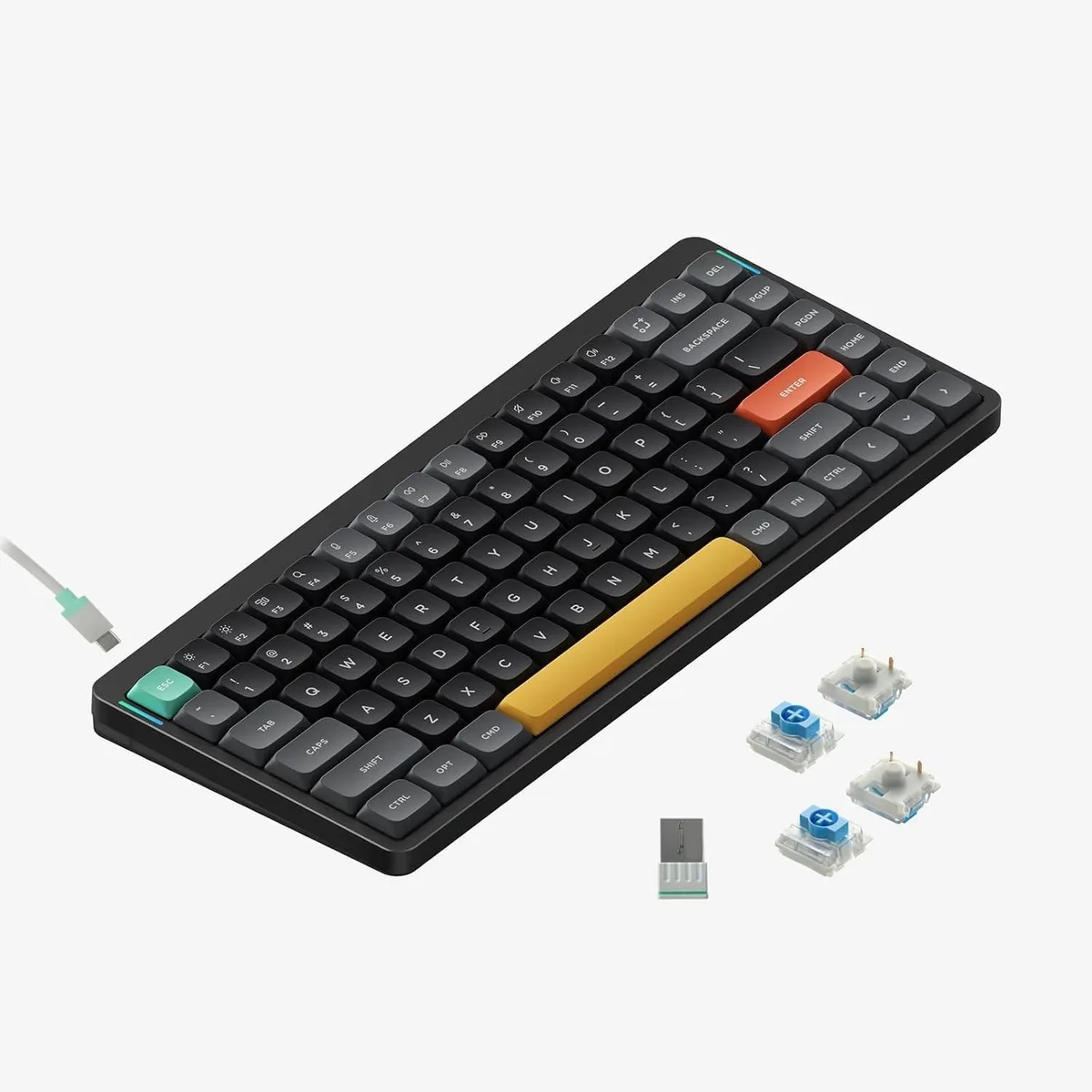 Translucent 75% mechanical keyboard with aluminum frame and RGB side bars