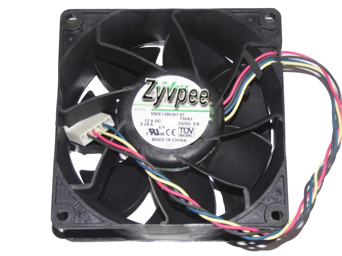 Square black 92x38mm NIDEC fan with four-wire connector