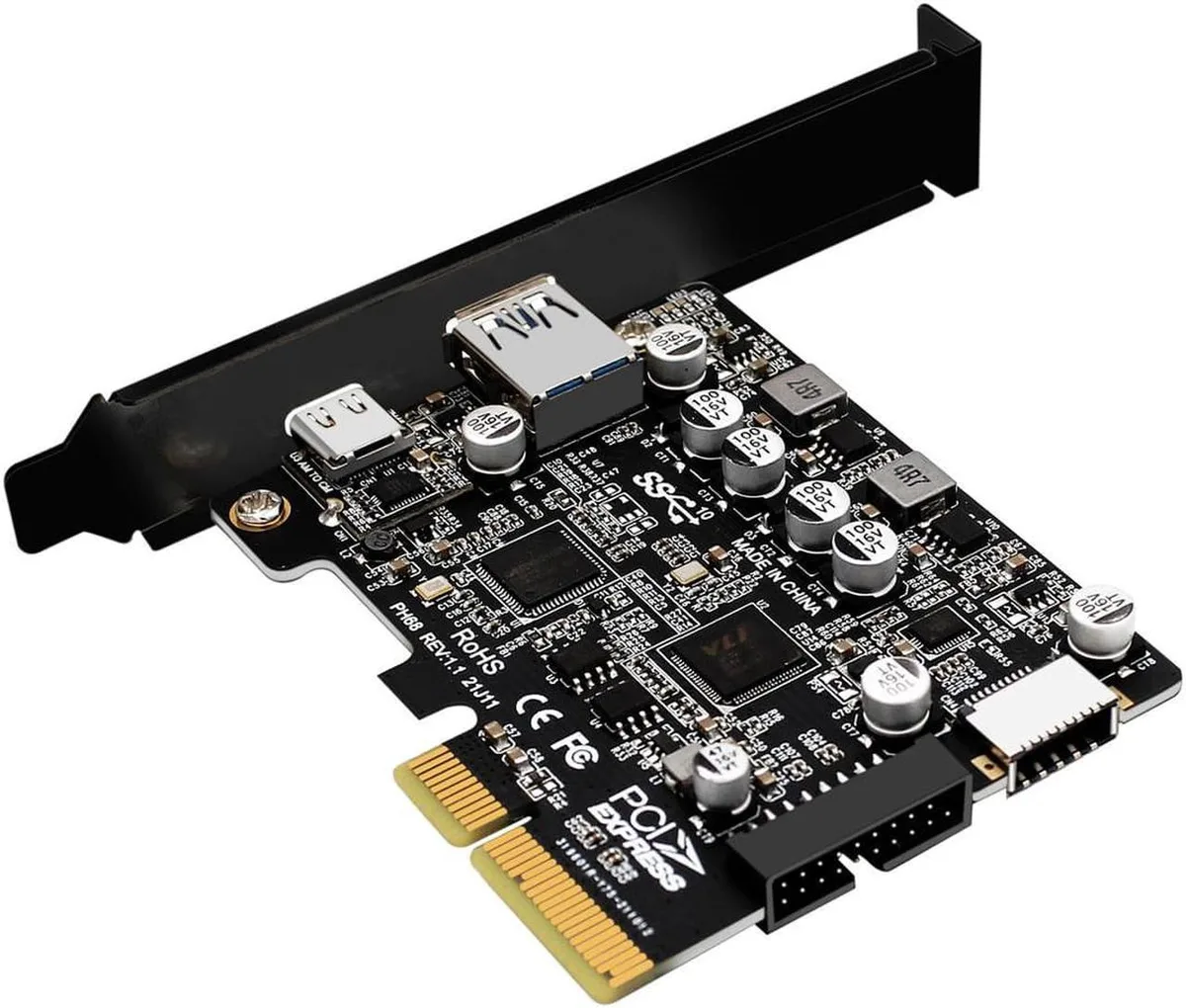 Vszerda Vszerda PCIe 3.0 x4 USB 3.2 10Gbps Card with Type-E &amp; 19-Pin Headers — 商品照片