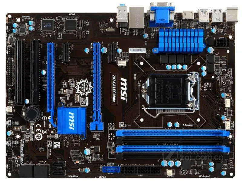 ATX motherboard in dark finish with LGA 1150 socket and multiple expansion slots