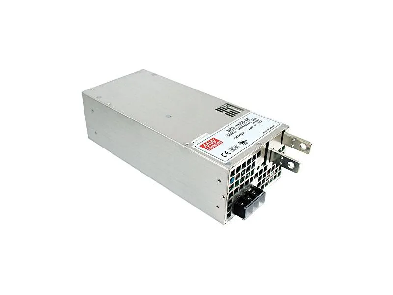 Silver enclosed AC-DC power supply, rectangular with screw terminals, 10.9 by 5 by 3.3 inches