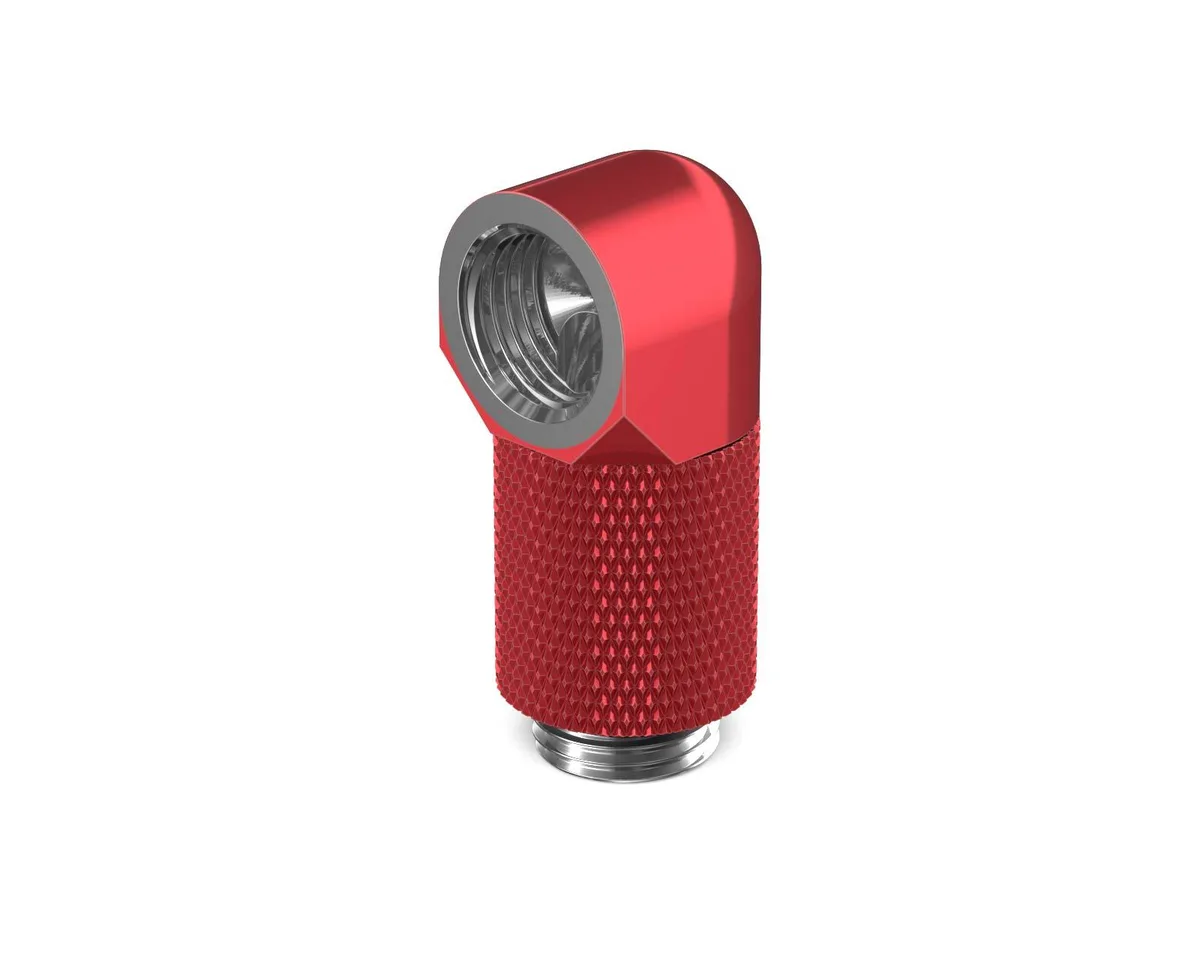 Candy red G1/4 90-degree rotary elbow fitting with 20mm extension, brass body, 43mm total height
