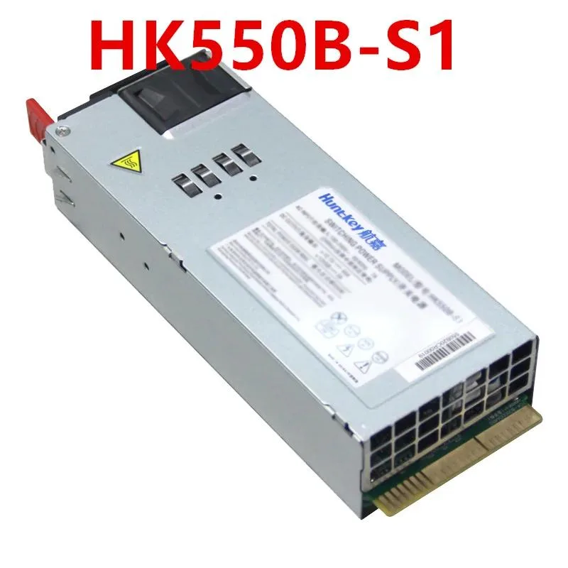 Rectangular metal power supply unit with ventilation grille and label showing model variants