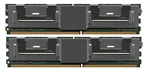 Two green DDR2 FBDIMM modules with gold contacts and black chips