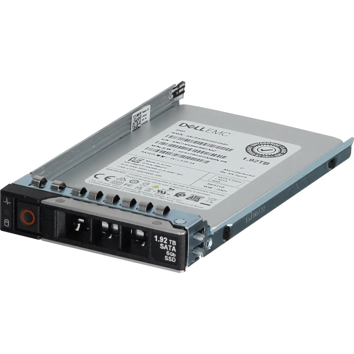Silver 2.5 inch SATA enterprise SSD with green circuit board and Dell label