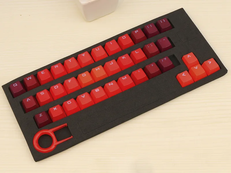 Red PBT keycap set, thirty-seven pieces, textured matte finish