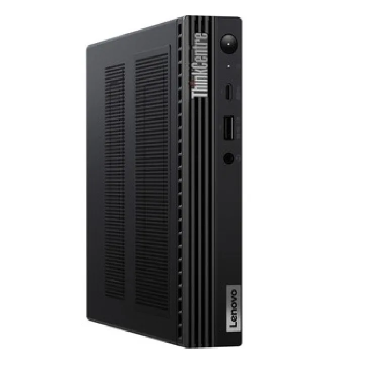 Small black desktop tower, compact cube shape, matte finish