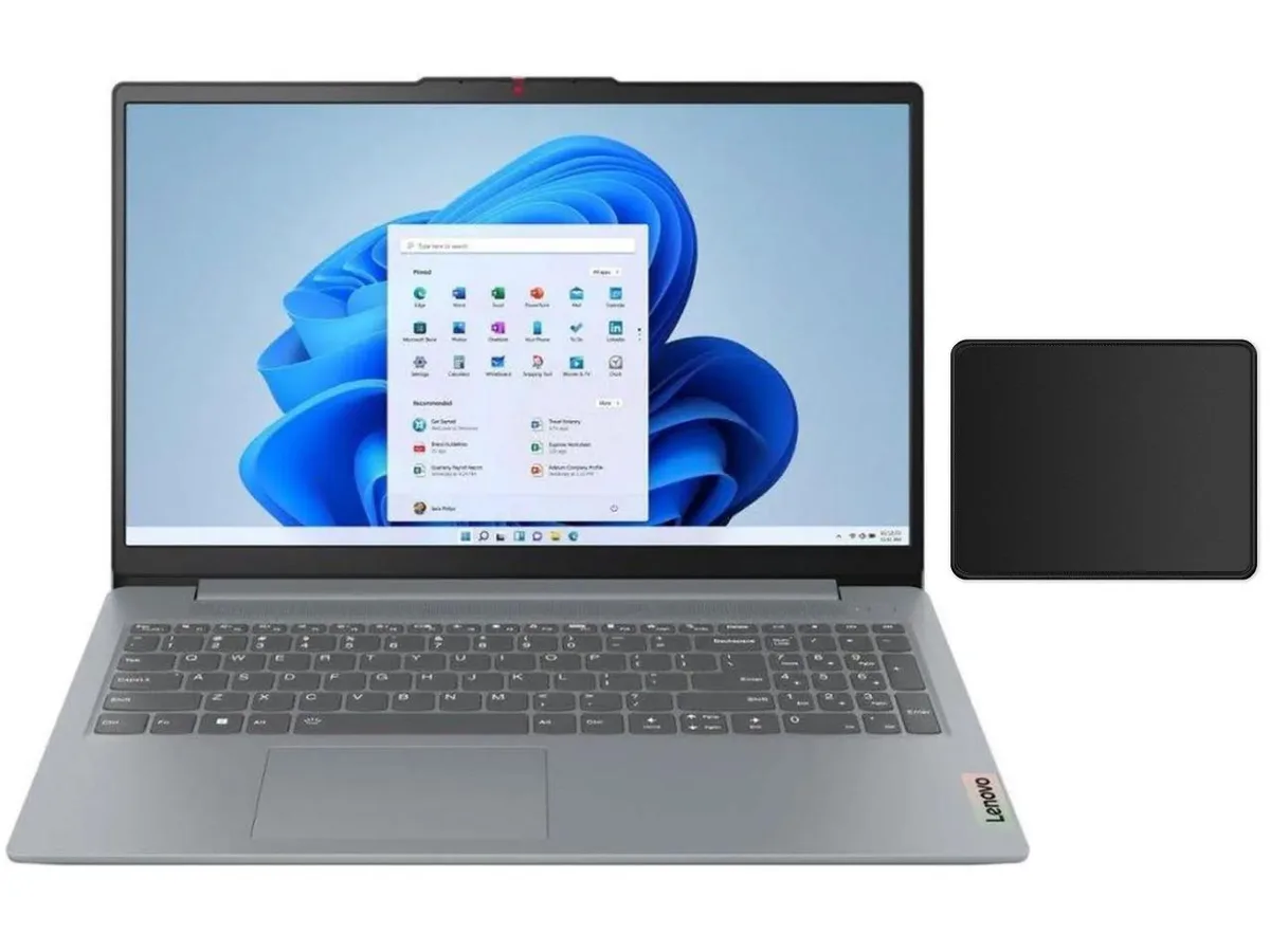 Grey 15.6 inch clamshell laptop with matte finish and non-backlit keyboard