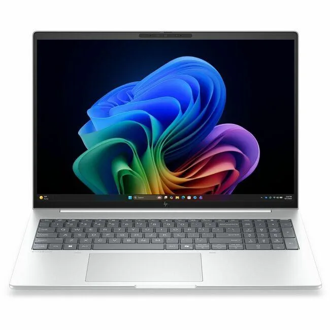 Silver 16 inch laptop closed on plain background