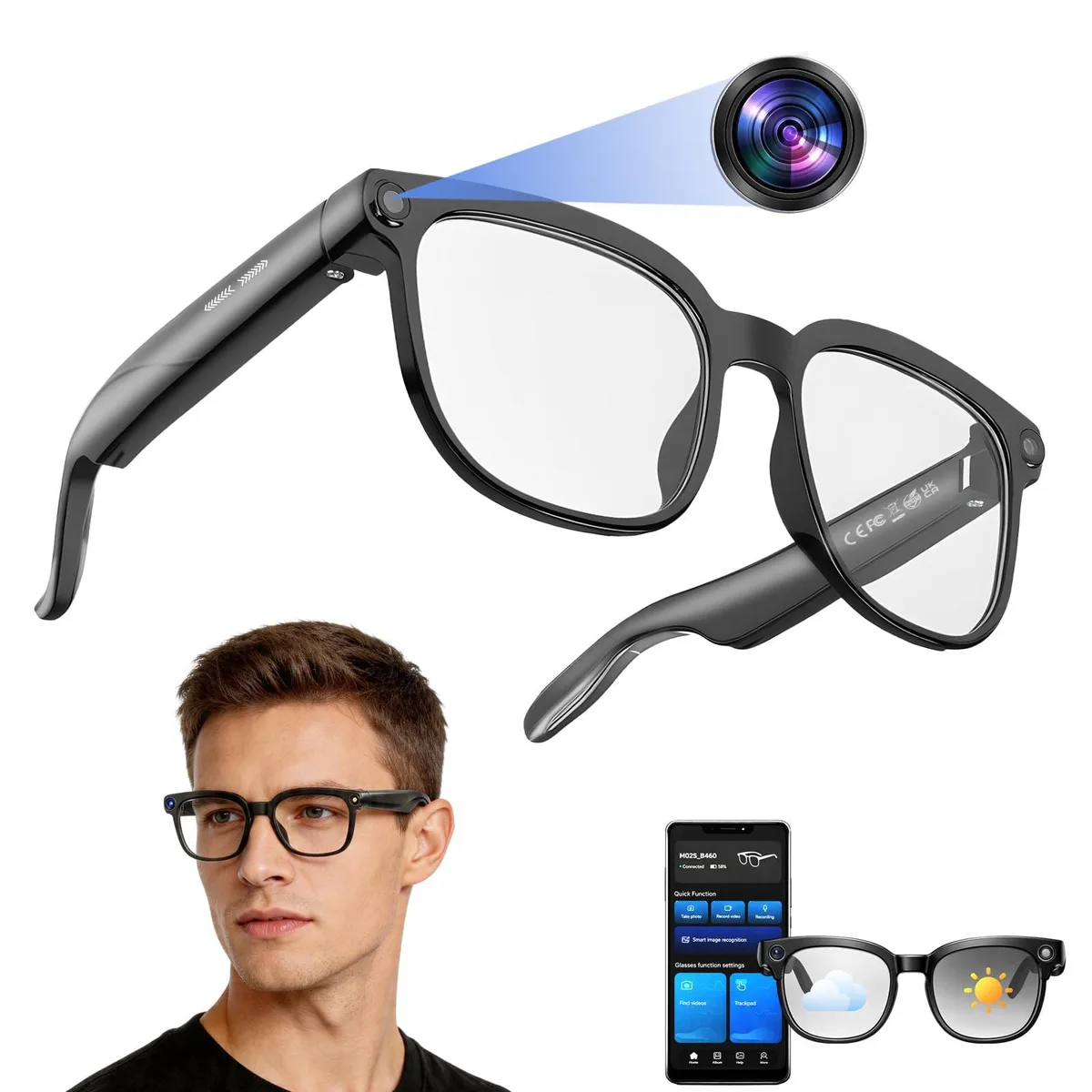  HUSHVANE M02S Smart Glasses 1080P Dual Camera Bluetooth 5.3 — fotografie produktu